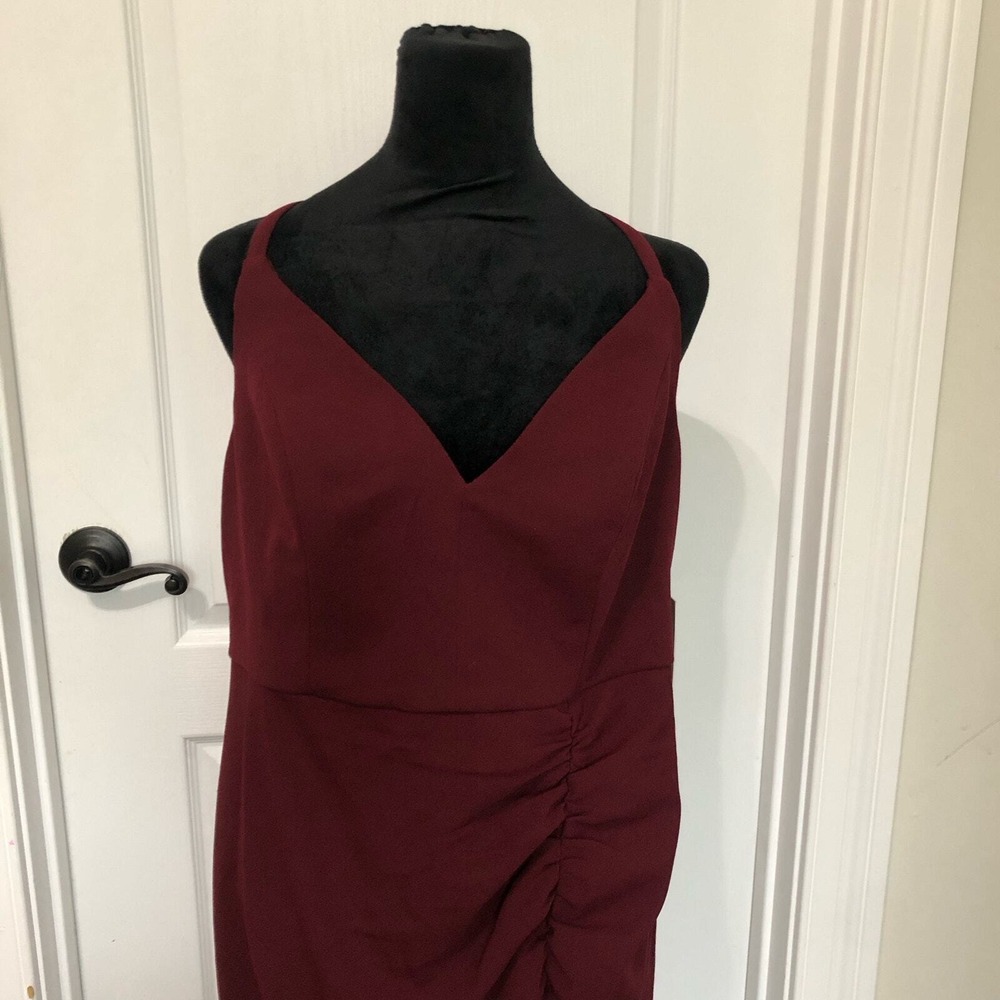 Emerald Sundae Womens Burgundy V-Neck Ruched Maxi Formal Gown Dress Size 16 NWT - Picture 4 of 12